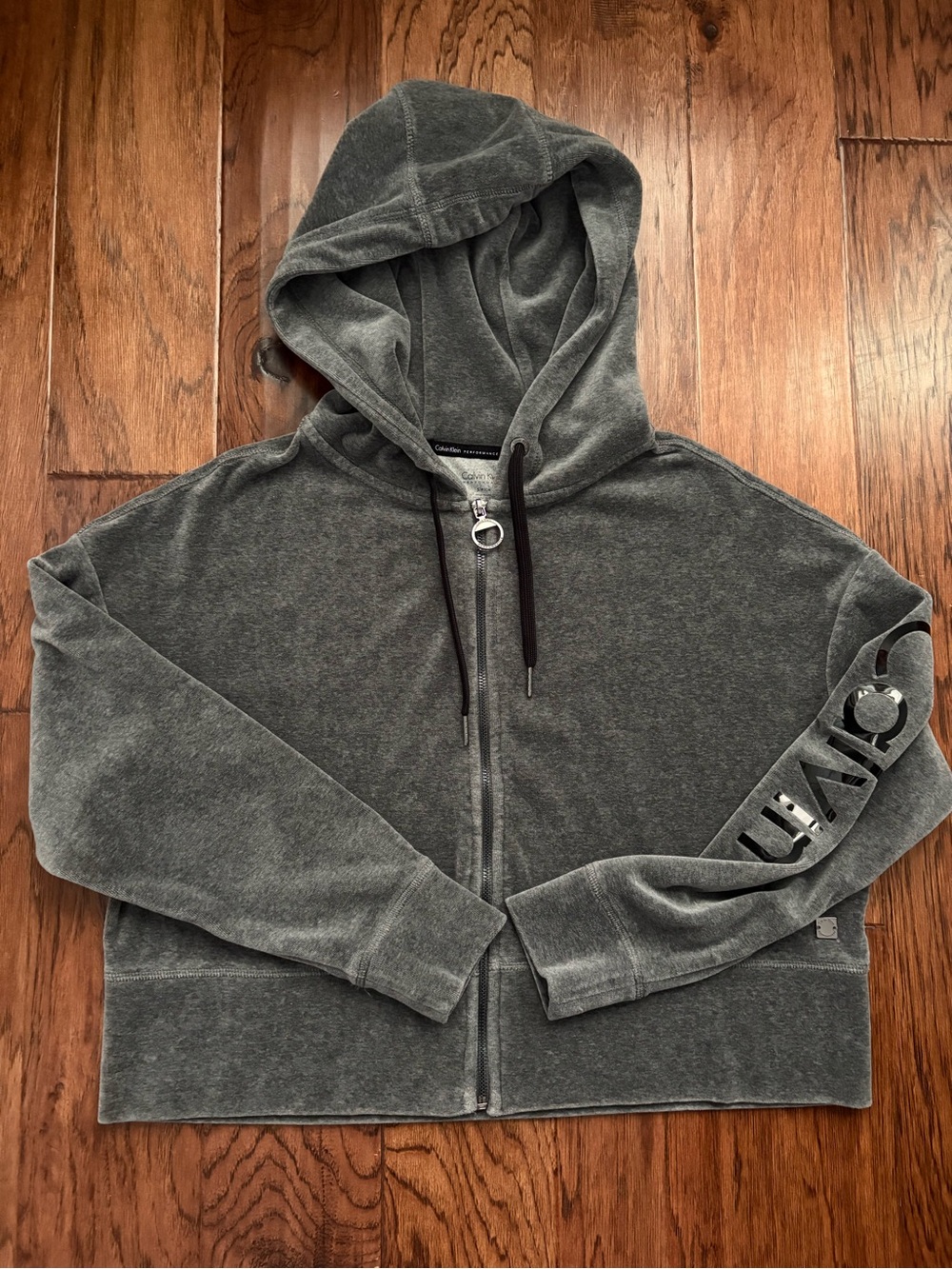 Calvin Klein Women's Full-Zip Performance Velour Cropped Hoodie Size Small